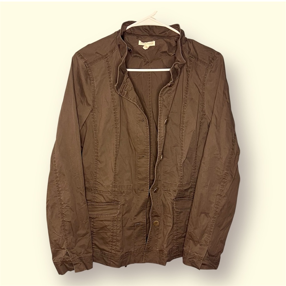 Eileen Fisher Ruffle Collar Utility Jacket, Size Medium